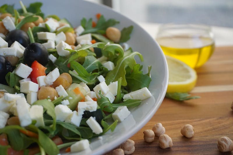 Mediterranean salad with olives feta and fresh vegetables