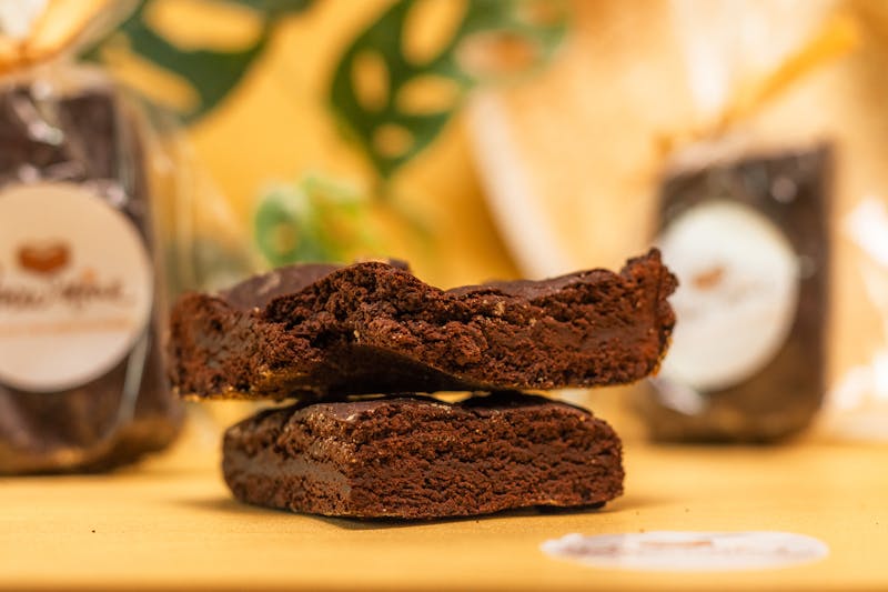 Chocolate lava brownie served warm with vanilla ice cream