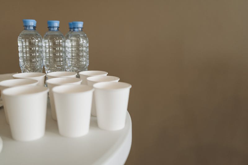Sparkling water bottle on table